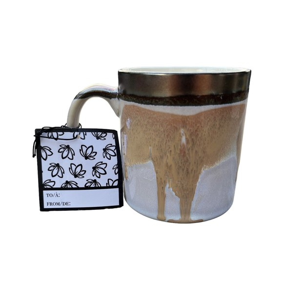 NWT Potter’s Corner Coffee Tea Mug Cup 10oz Fire Glazed. Gold and Off White - Picture 2 of 4